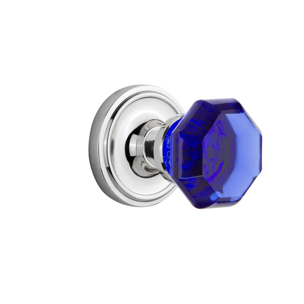 Nostalgic Warehouse CLAWAC Colored Crystal Classic Rosette Passage Waldorf Cobalt Door Knob in Bright Chrome